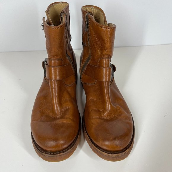 Frye Size 7 Cognac Brown Leather Short Engineer Boots Zippers - Picture 9 of 9